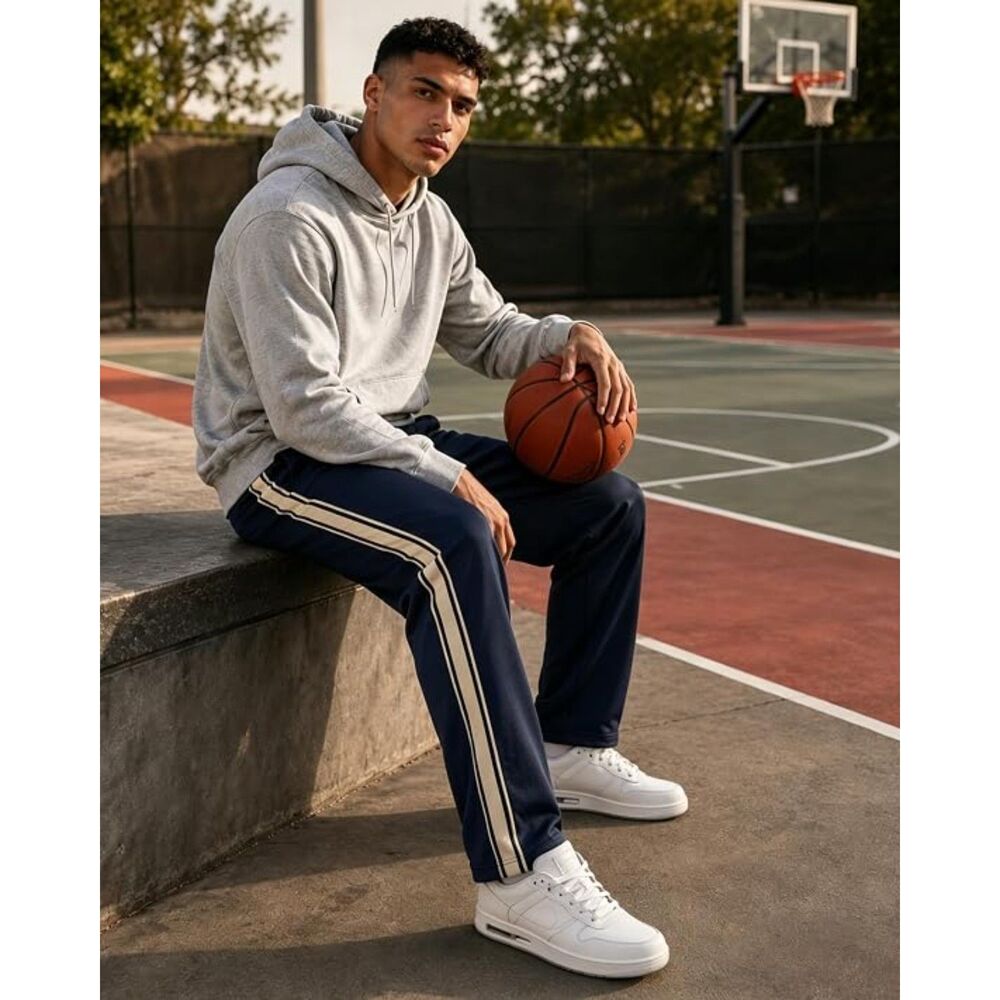 Men's 3XL Baggy Track Pants Side Stripe Open Bottom Drawstring Sweatpants
